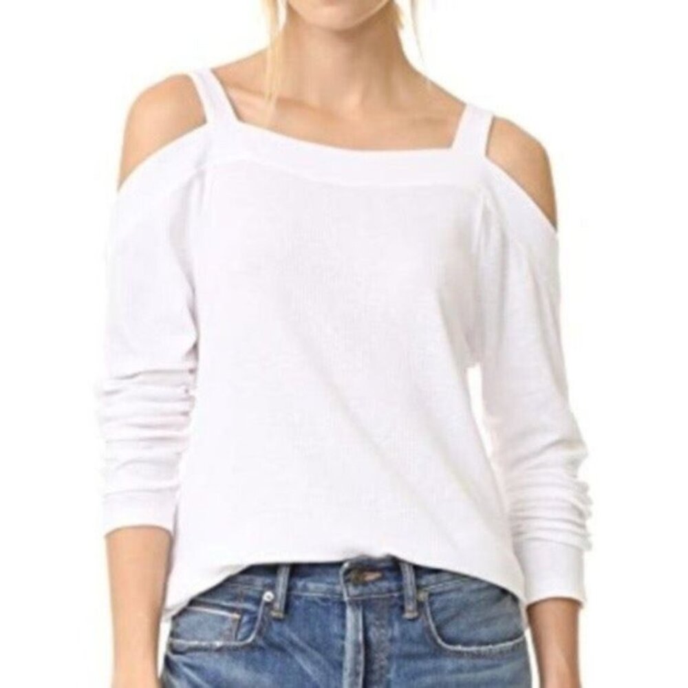 Sol Angeles Cold Shoulder Textured Top‎ Cream Color S Small Cotton